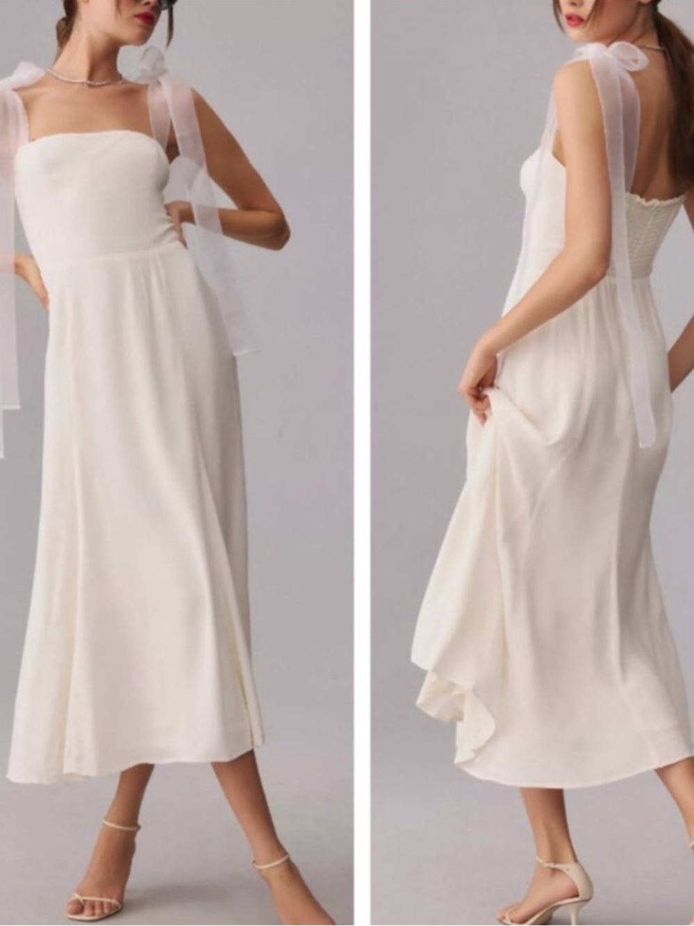 NWT Reformation Dress Kairo Midi Tulle Strap Tie in Ivory White
